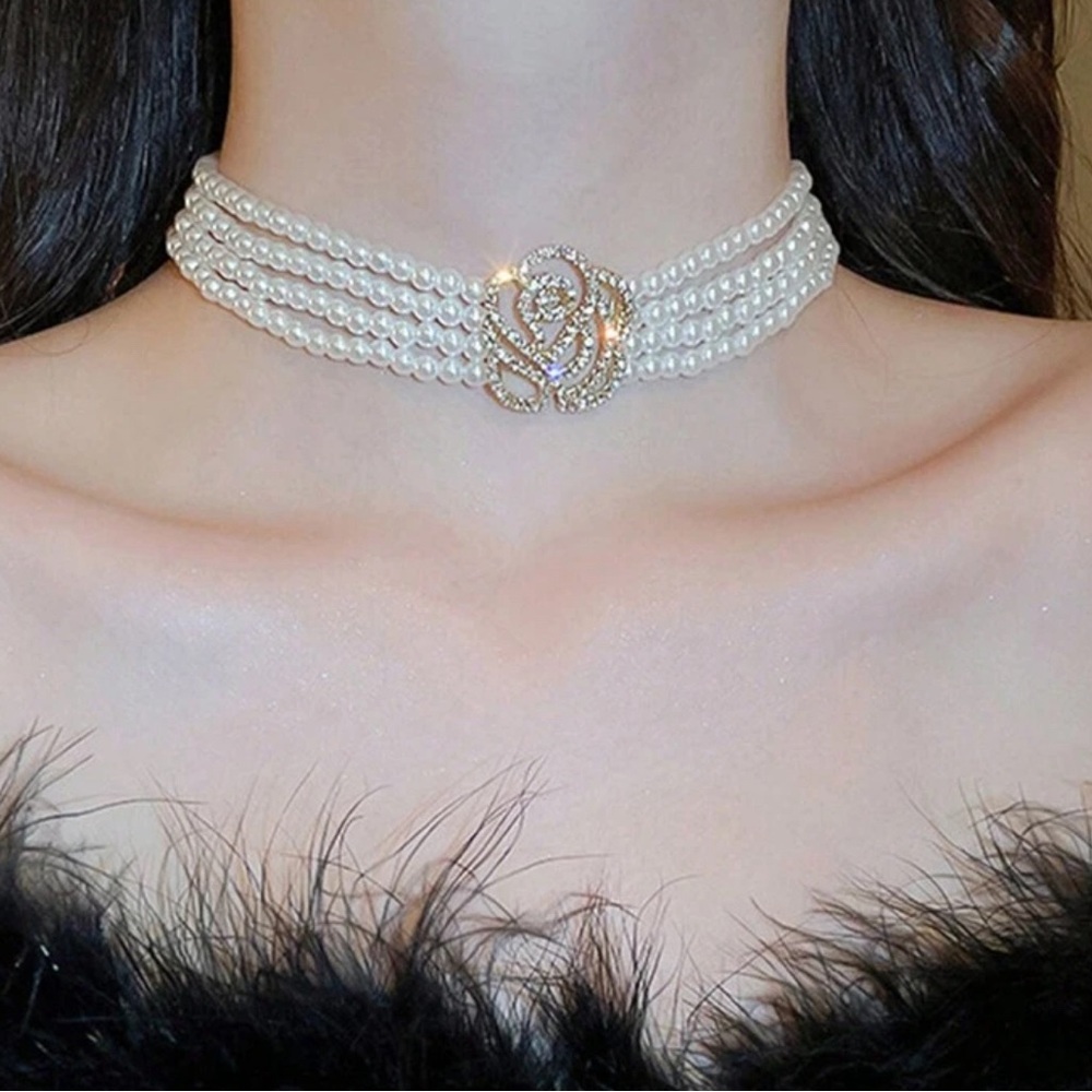 Hofar Pearl Stack Necklace Saturn Pendant Layer Necklaces Dainty Flower Charm
